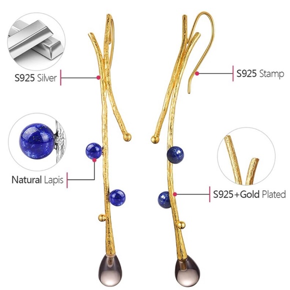 Artisan Handmade Natural Lapis 925 Silver The Zehuva Earrings - Picture 7 of 7